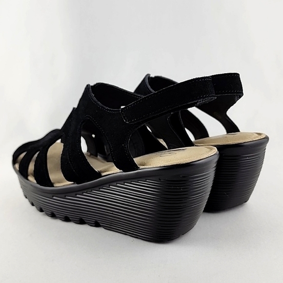 Skechers Women's Black Suede Wedge Platform Parallel Stylin Cutout Sandal Size 6 - Picture 4 of 16